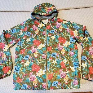 WEATHERPROOF ORIGINAL Olive Green Floral Full Zip Slicker Rain Coat Jacket M